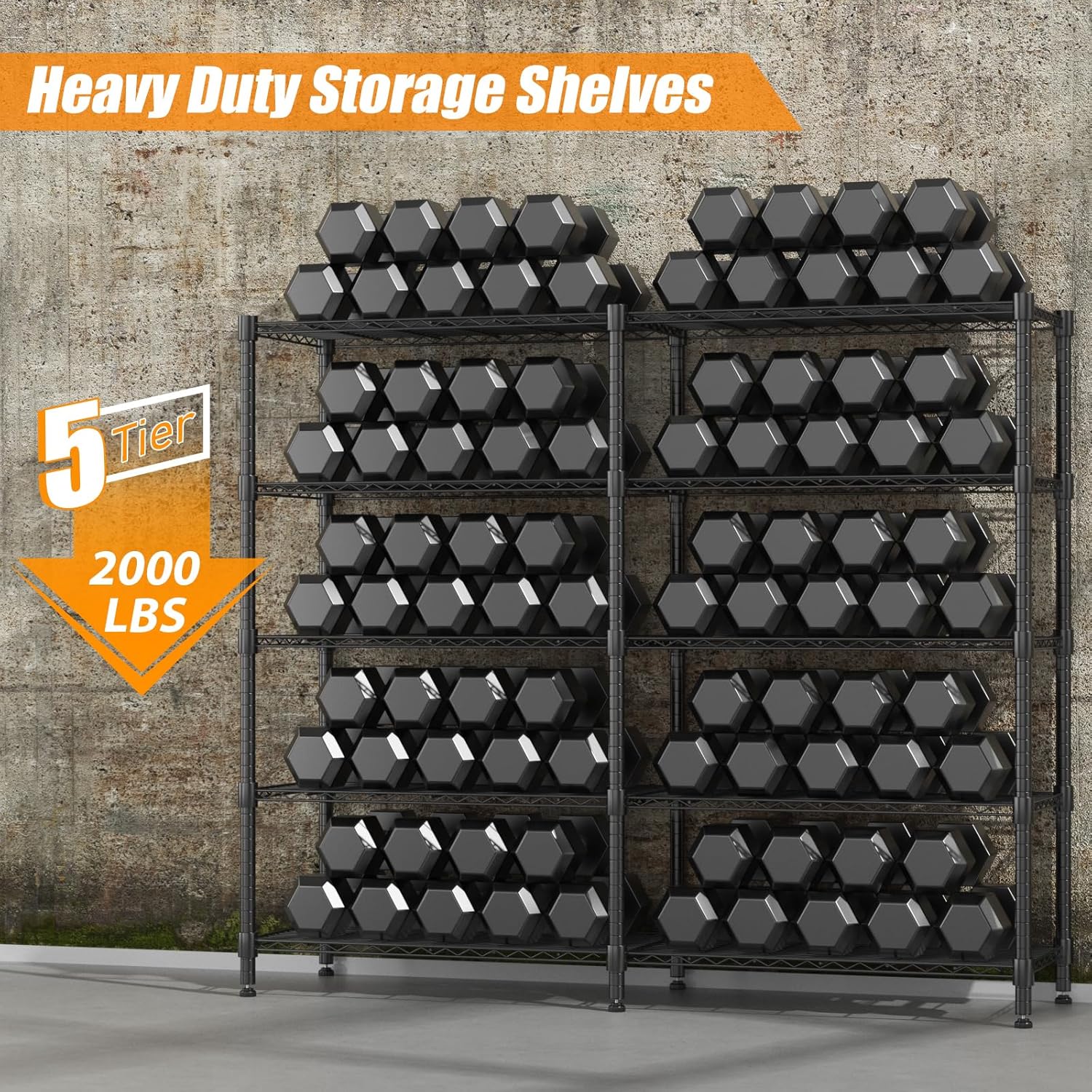 Himimi 5 Tier Heavy Duty Metal Shelving Units for Storage, 180W x 45D x 183H cm, Adjustable Wire Shelving Unit, Large Tall Storage Shelves Rack Shelf for Garage Pantry Kitchen Shed Utility Room, Black