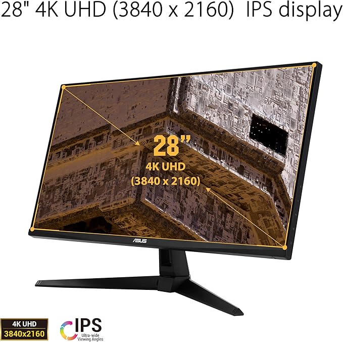 ASUS TUF Gaming VG289Q1A 28” Monitor, 4K UHD (3840 x 2160), IPS, Adaptive-Sync/ FreeSync, Eye Care, DisplayPort HDMI, DCI-P3 HDR 10, Shadow Boost, Black