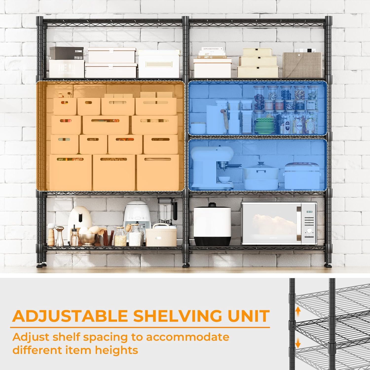 Himimi 5 Tier Heavy Duty Metal Shelving Units for Storage, 180W x 45D x 183H cm, Adjustable Wire Shelving Unit, Large Tall Storage Shelves Rack Shelf for Garage Pantry Kitchen Shed Utility Room, Black