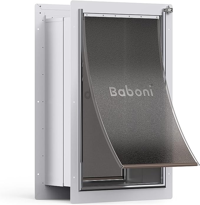 Baboni Pet Door for Wall, Steel Frame and Telescoping Tunnel, Aluminum Lock, Double Flap Dog Door and Cat Door, Strong and Durable (Pets Up to 220 Lb) -X-Large