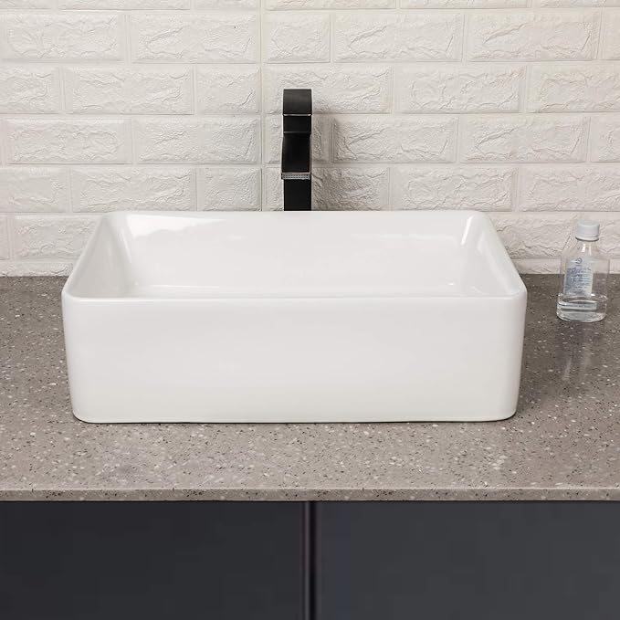 Vessel Sink Rectangle - Lordear 21"x14" Bathroom Sink Rectangular Modern Above Counter Bathroom Sink White Porcelain Ceramic Vessel Vanity Sink Art Basin