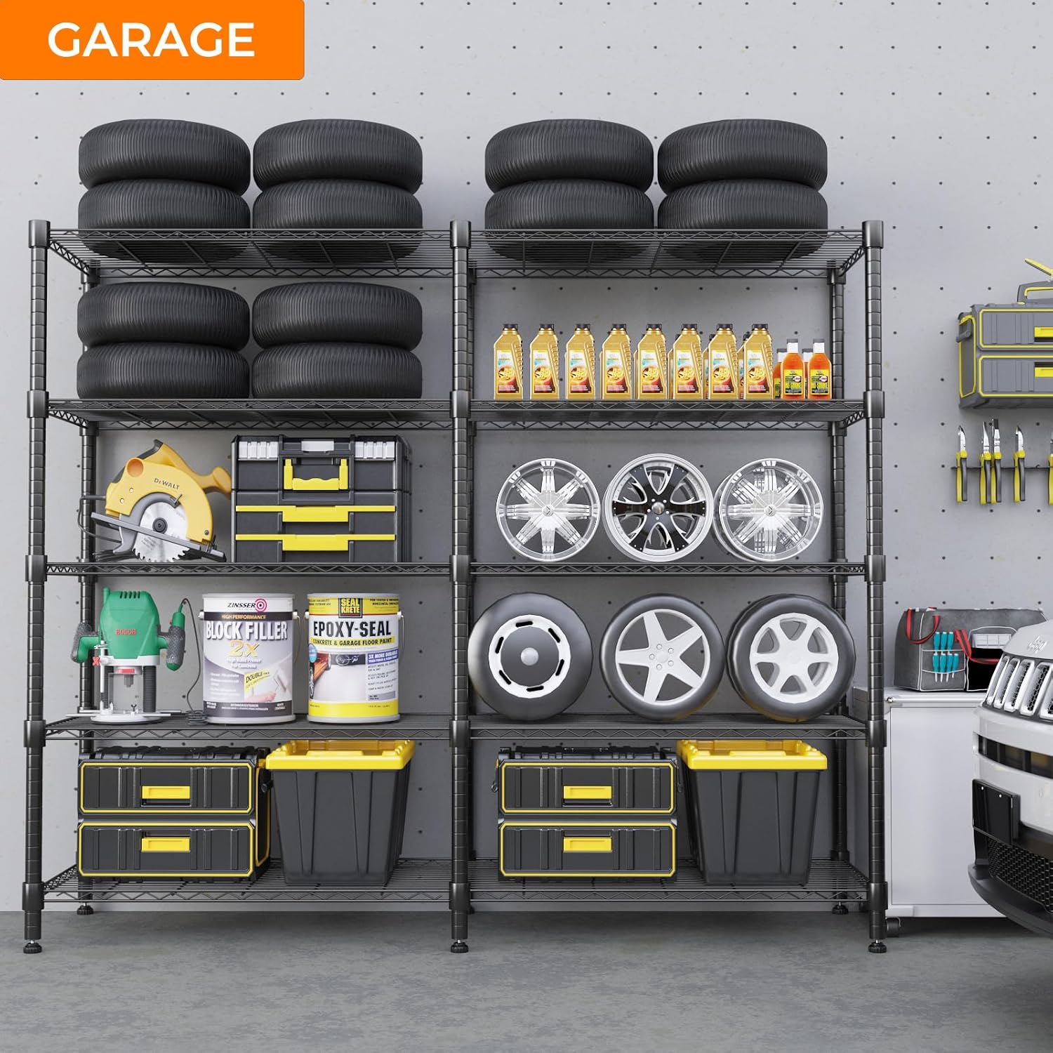 Himimi 5 Tier Heavy Duty Metal Shelving Units for Storage, 180W x 45D x 183H cm, Adjustable Wire Shelving Unit, Large Tall Storage Shelves Rack Shelf for Garage Pantry Kitchen Shed Utility Room, Black