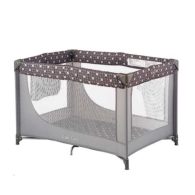 Pamo Babe Portable Crib Baby Playpen with Mattress and Carry Bag (Grey)
