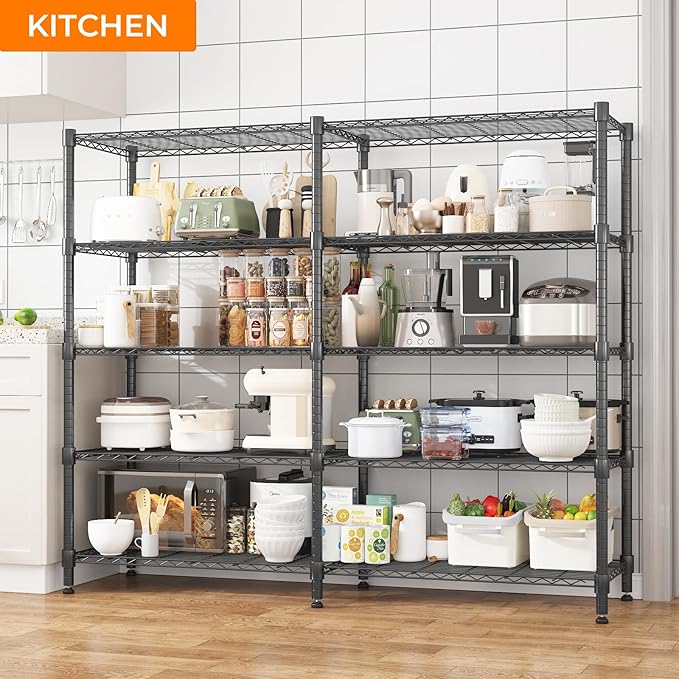 Himimi 5 Tier Heavy Duty Metal Shelving Units for Storage, 180W x 45D x 183H cm, Adjustable Wire Shelving Unit, Large Tall Storage Shelves Rack Shelf for Garage Pantry Kitchen Shed Utility Room, Black