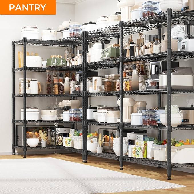 Himimi 5 Tier Heavy Duty Metal Shelving Units for Storage, 180W x 45D x 183H cm, Adjustable Wire Shelving Unit, Large Tall Storage Shelves Rack Shelf for Garage Pantry Kitchen Shed Utility Room, Black