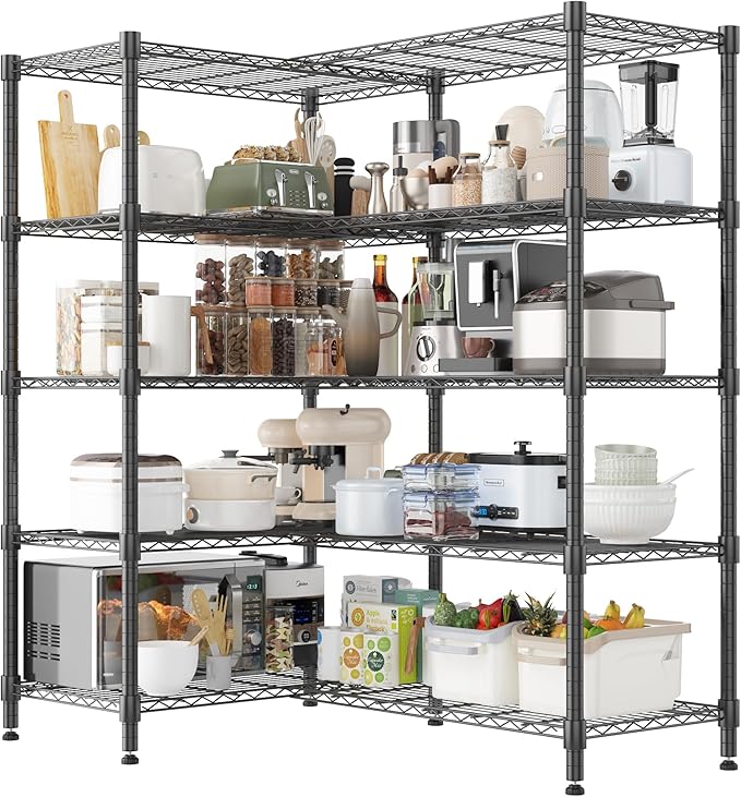Himimi 5 Tier Heavy Duty Metal Shelving Units for Storage, 180W x 45D x 183H cm, Adjustable Wire Shelving Unit, Large Tall Storage Shelves Rack Shelf for Garage Pantry Kitchen Shed Utility Room, Black