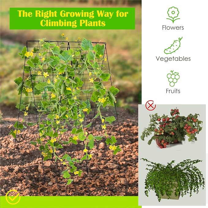 -Pack Garden Cucumber Trellis, 46 x 34 inch Plant Support with Garden Twist Tie, Spiral Connectors, Cable Ties, Ground Stakes and Clips, Outdoor Garden Trellis for Climbing Plants