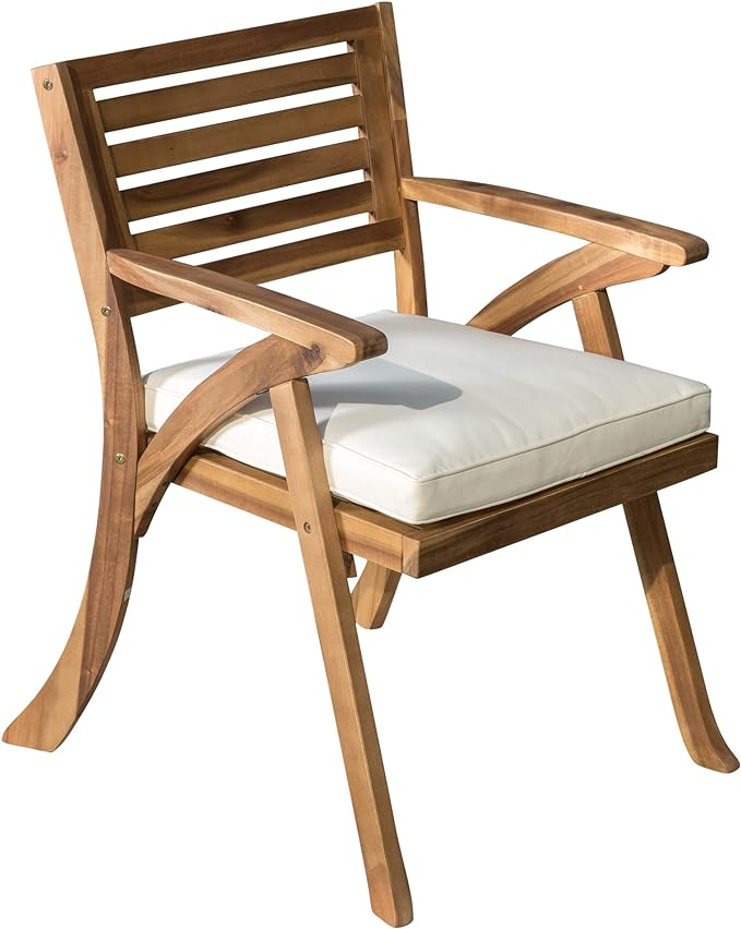 Christopher Knight Home Hermosa Outdoor Acacia Wood Arm Chairs, 2-Pcs Set, Teak Finish / Cream