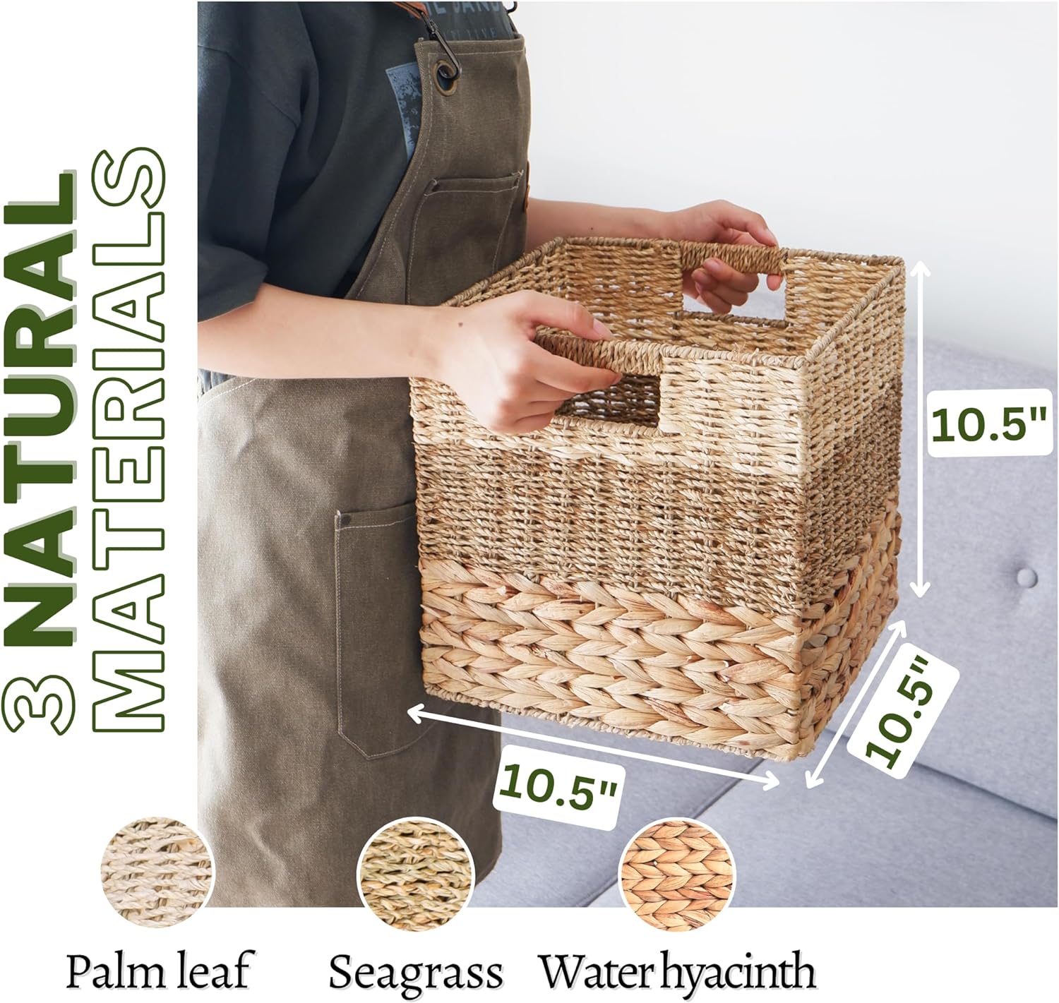 Wicker Storage Cubes, 10.5 x 10.5 Baskets for Cube Shelf, Set of 4 Hea