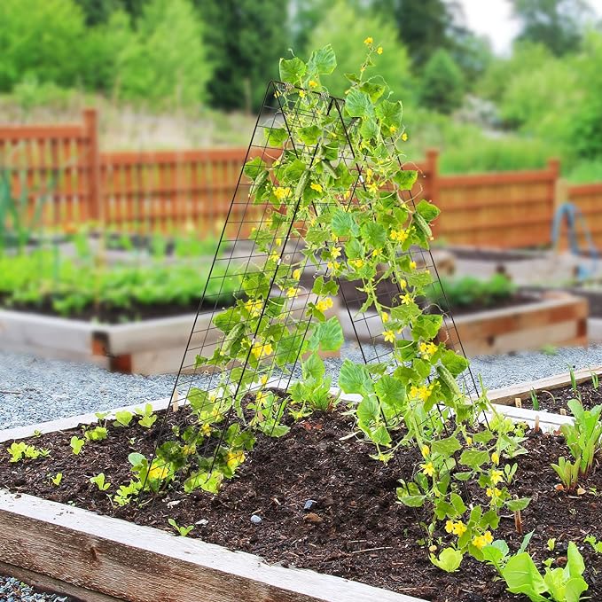 -Pack Garden Cucumber Trellis, 46 x 34 inch Plant Support with Garden Twist Tie, Spiral Connectors, Cable Ties, Ground Stakes and Clips, Outdoor Garden Trellis for Climbing Plants