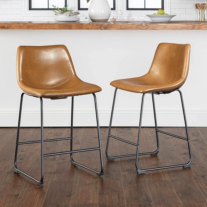 Bar Stools Faux Leather Counter Stools with Back Armless Dining Chairs (Set of 2)