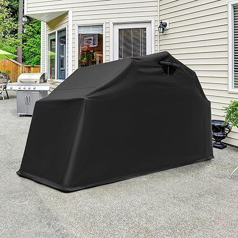 Tangkula Motorcycle Shed, Waterproof Motorcycle Garage with 600D Oxford Cover, Ventilation Window, Heavy Duty Motorcycle Storage for Motorbike, Scooter, Vehicles, 136" x 54" x 75"