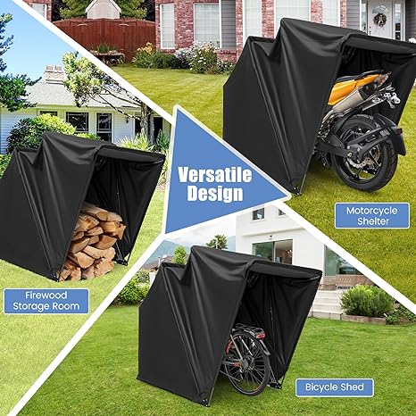 Tangkula Motorcycle Shed, Waterproof Motorcycle Garage with 600D Oxford Cover, Ventilation Window, Heavy Duty Motorcycle Storage for Motorbike, Scooter, Vehicles, 136" x 54" x 75"