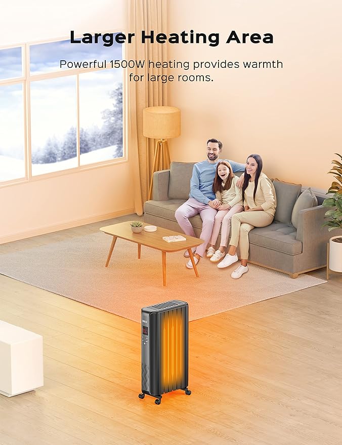 Dreo Oil Filled Radiator Heater, Electric Radiant Heater with Remote Control, 4 Modes, Overheat & Tip-Over Protection, 24h Timer, Digital Thermostat, Quiet Space Heater for Indoor Use Large Room