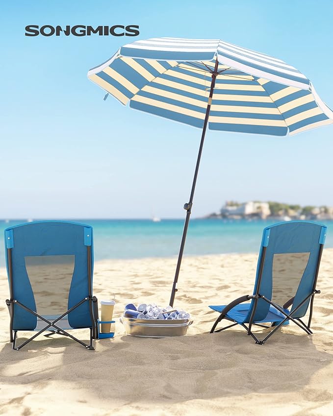 Portable Beach Chair, with High Backrest, Cup Holder, Foldable, Lightweight, Comfortable, Heavy Duty, Outdoor Chair