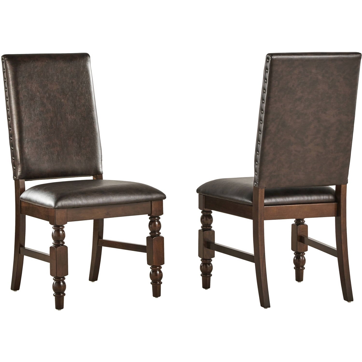 Weston Home Patterson Dark Oak Finish Upholstered Chairs, Set of 2, Dark Brown Faux Leather