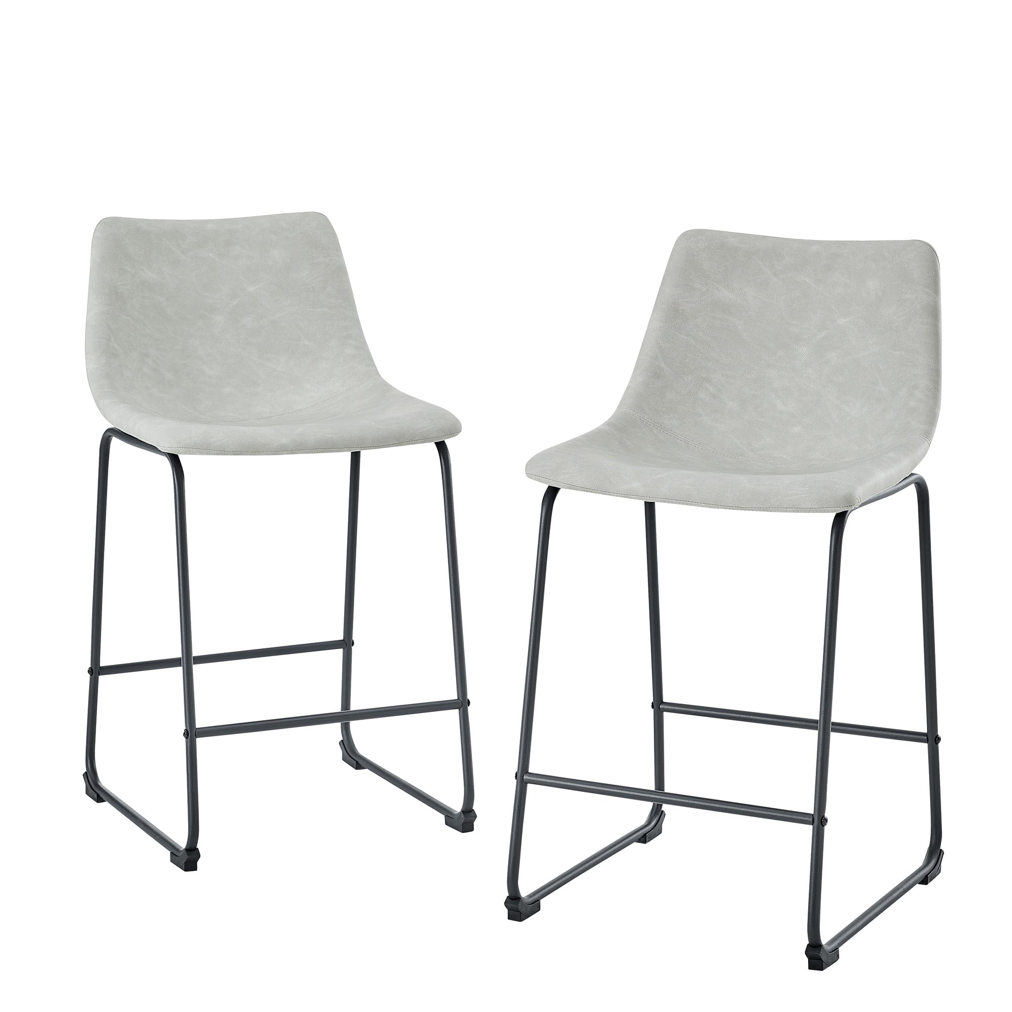 Walker Edison Full Back Faux Leather Counter Stools, Set of 2, Grey