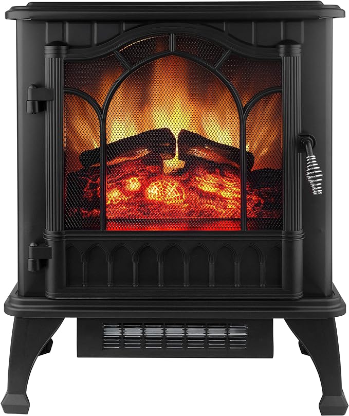 Electric Fireplace Heater, 25" Freestanding Space Heater Fireplace Stove with 3D Realistic Flame, 1500W Portable Electric Heater for Indoor Use, Thermostat, Overheating Protection - Black
