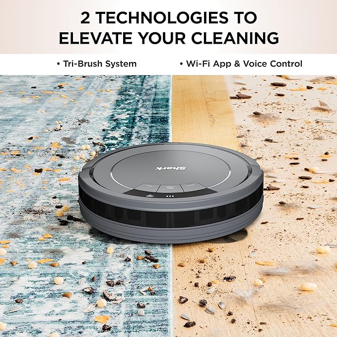 Shark AV753 ION Robot Vacuum, Tri-Brush System, Wifi Connected, 120 Min Runtime, Works with Alexa, Multi Surface Cleaning, Grey