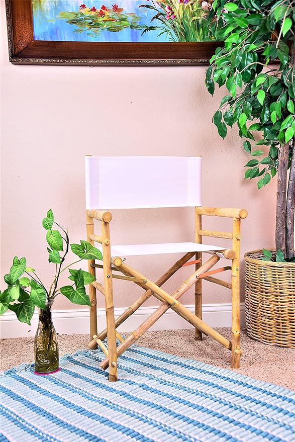 Zew Indoor Outdoor Set of 2 Folding Bamboo Director Chair, 23" L x 18" W x 35" H, Ivory