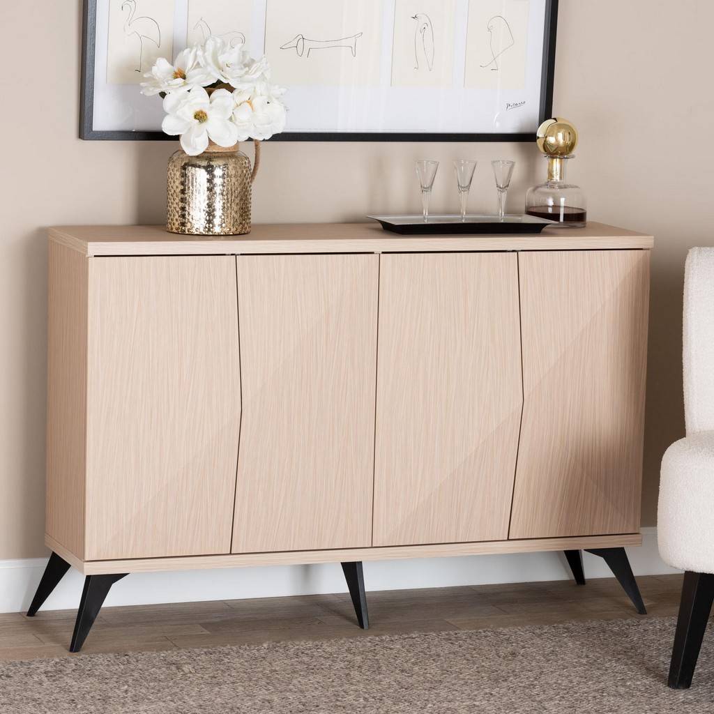 Baxton Studio Draper Mid-Century Modern Two-Tone Light Brown and Black Wood 4-Door Sideboard Buffet