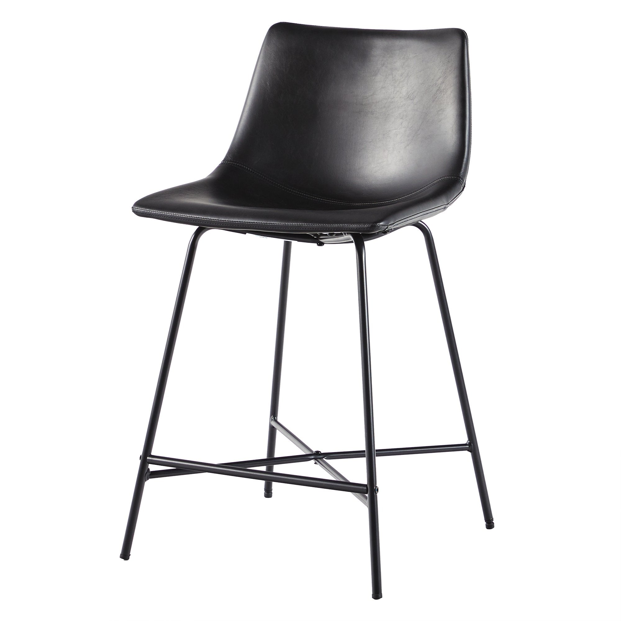 Walker Edison Upholstered Metal Counter Stools with X Base in Black