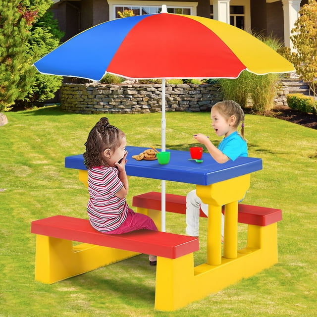 Costway Kids Picnic Table Set W/Removable Umbrella Indoor Outdoor Garden Patio
