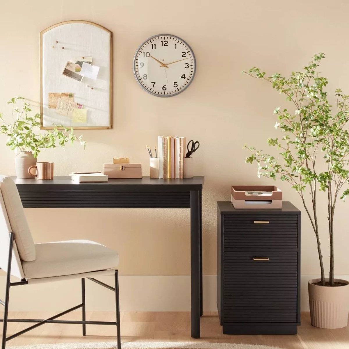 Grooved Wood 2-Drawer Vertical Filing Cabinet - Black