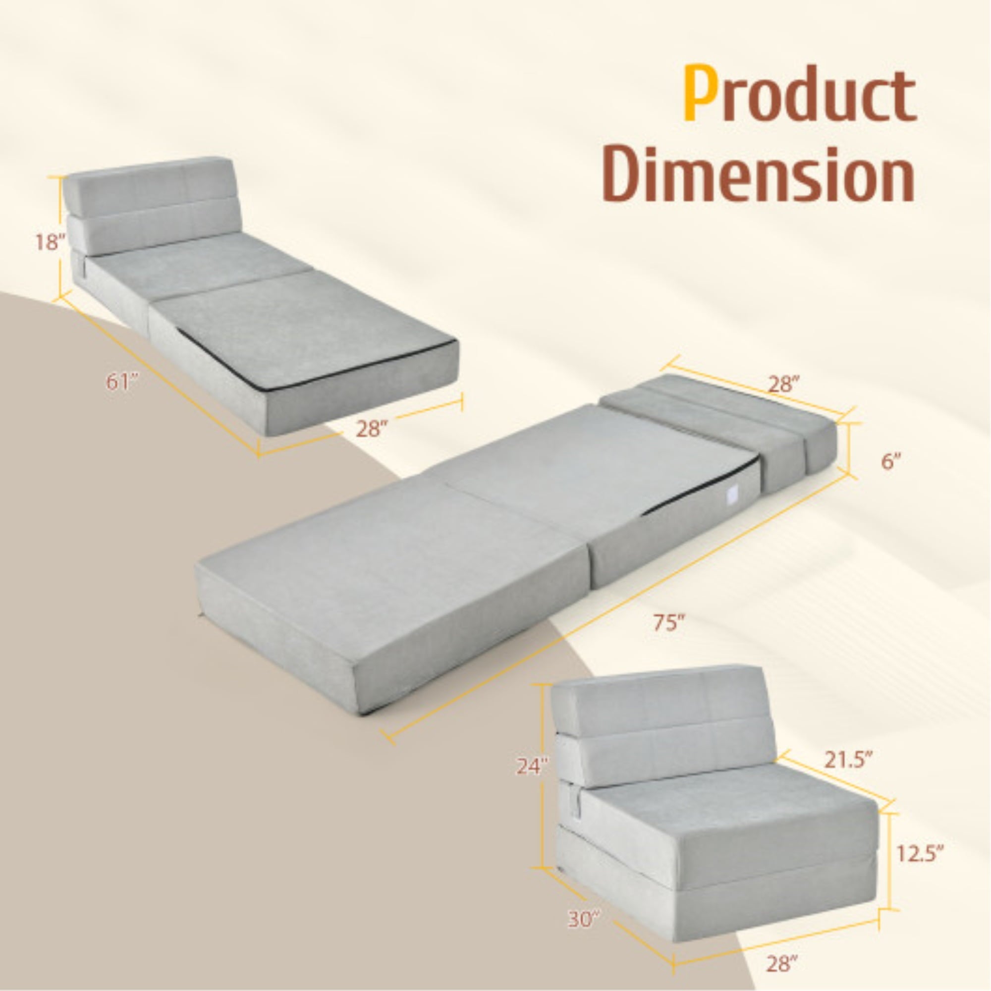 Compact Tri-Fold Sofa Bed: Soft, Comfortable, and Versatile - Coffee