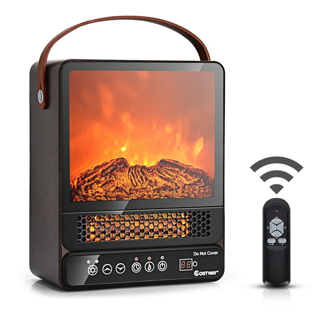 1500W Electric Fireplace Tabletop Portable Space Heater w/3D Flame Effect Walnut