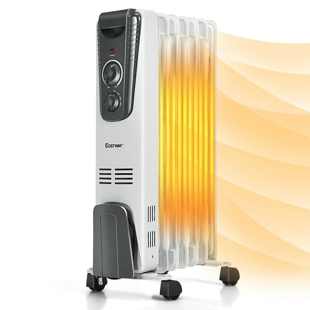 1500W Electric Oil Filled Radiator Space Heater 5.7 Fin Thermostat Room Radiant