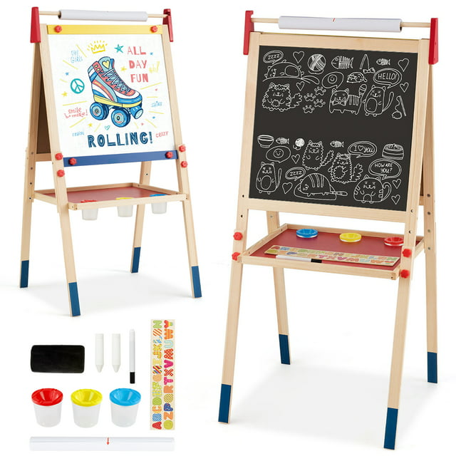 All-in-One Wooden Kid's Art Easel Height Adjustable Paper Roll