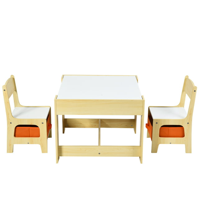 Costway Kids Table Chairs Set With Storage Boxes Blackboard Whiteboard Drawing Nature