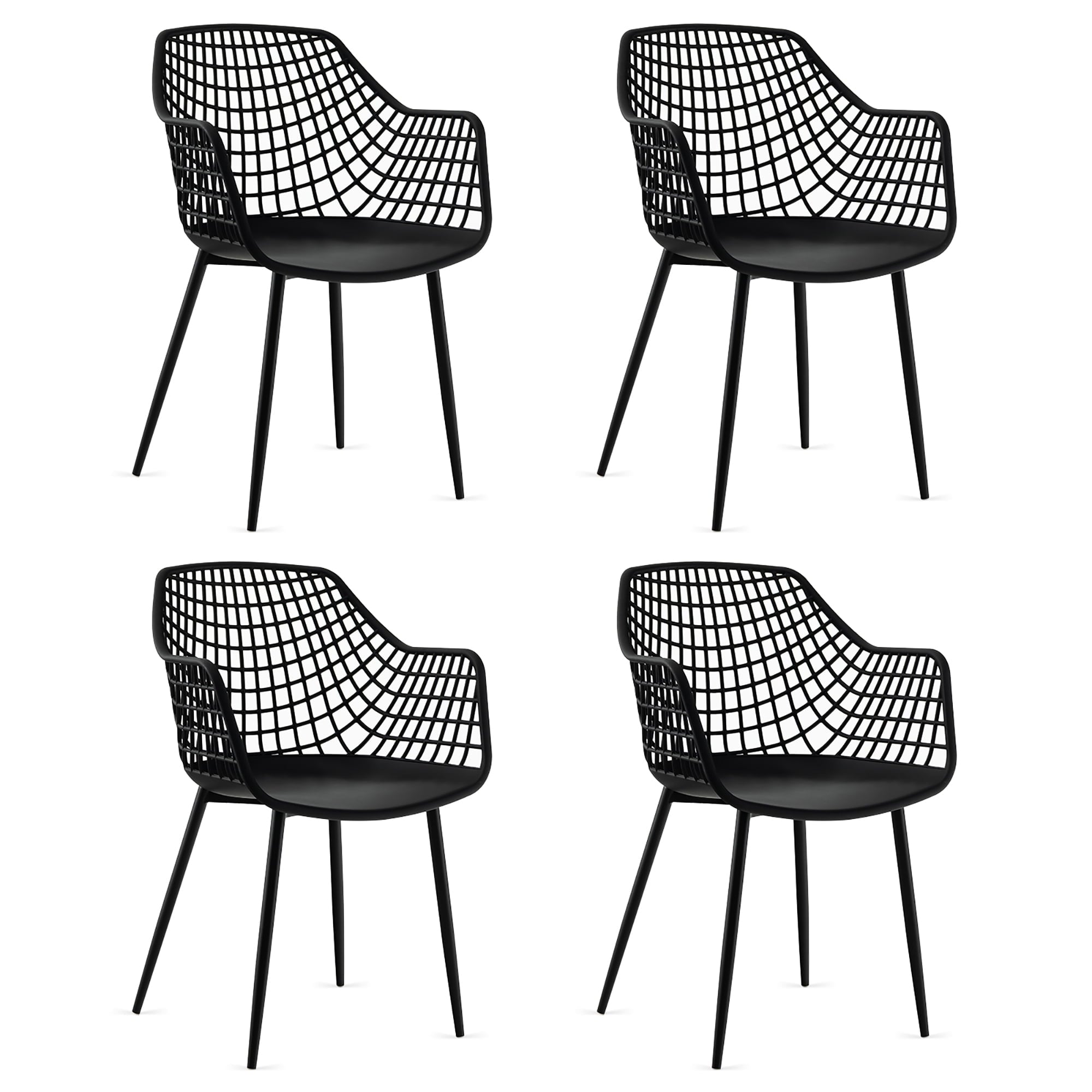 Costway Modern Dining Chair Set of 4 Plastic Shell Hollow withMetal Legs for Living Room Black