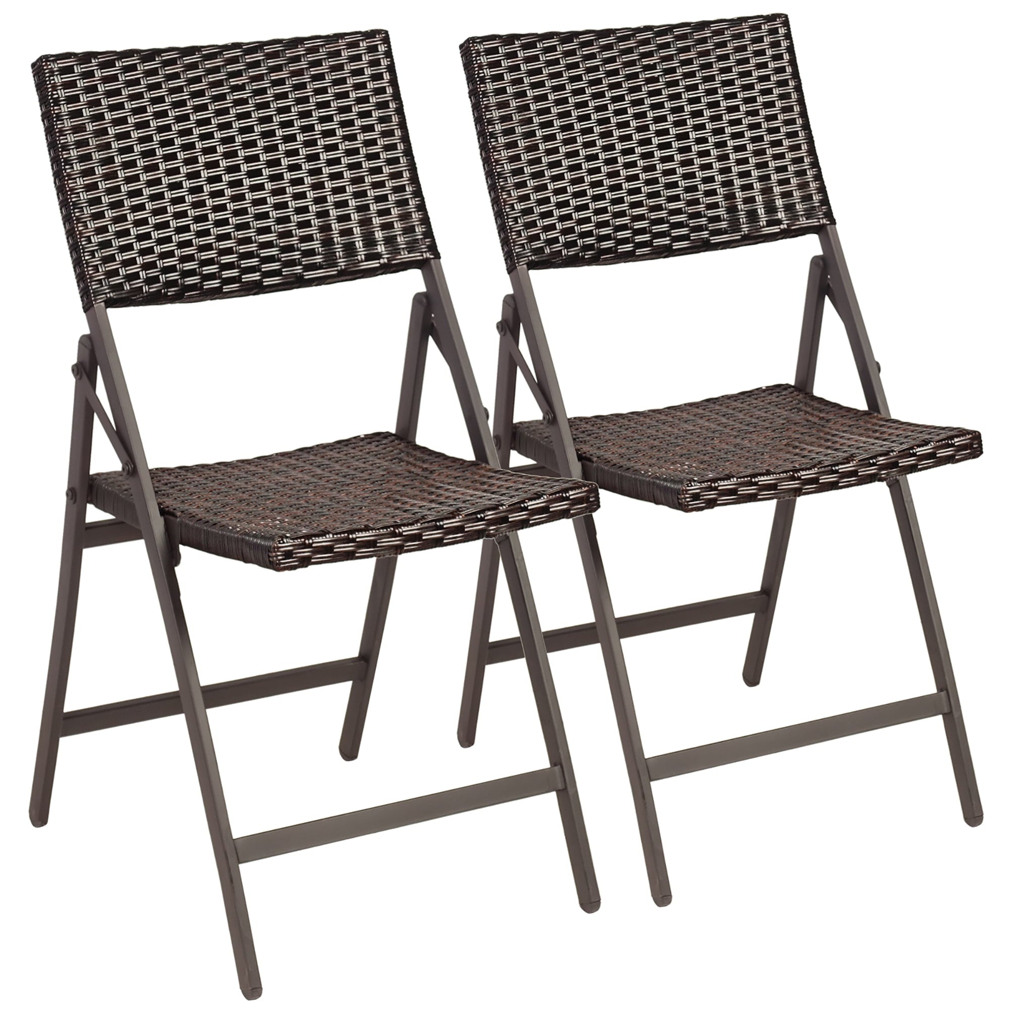 Set of 2 Patio Rattan Folding Dining Chairs Portable Garden Yard Brown