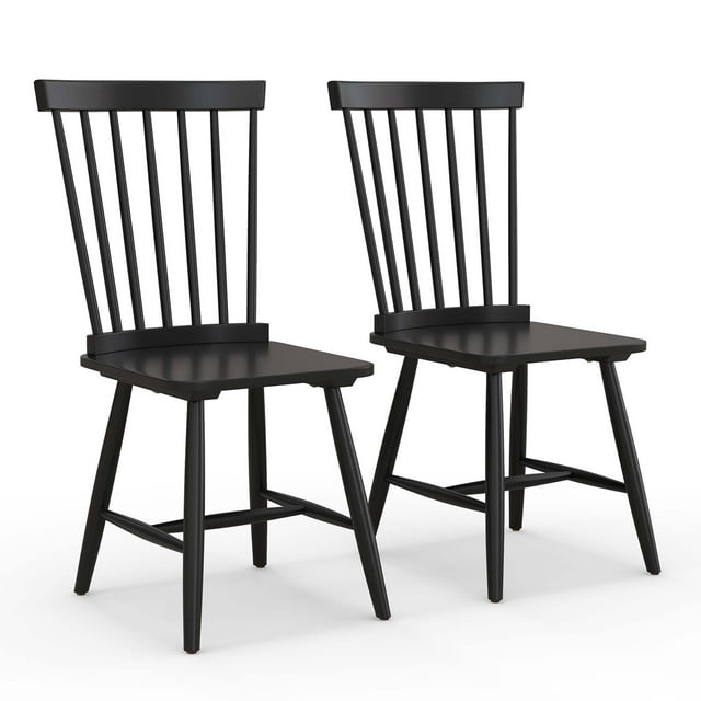 Costway Windsor Dining Chairs Set of 2 Armless Spindle Back Solid Rubber Wood Black