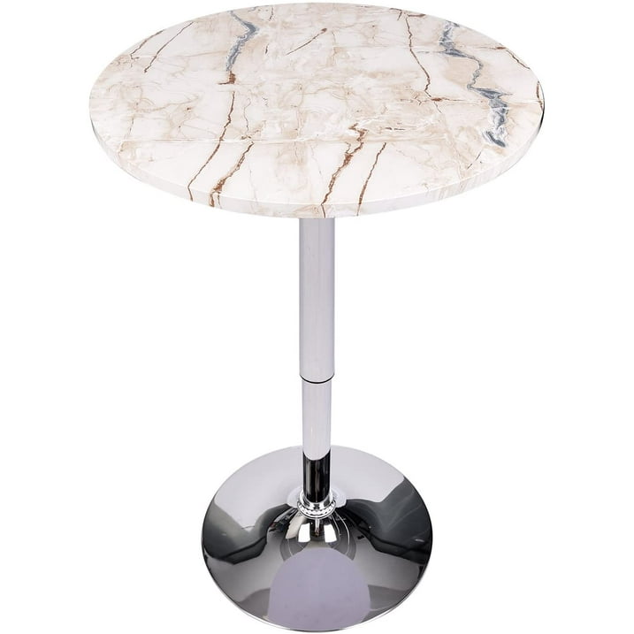 ELECWISH 35 Inches Height Modern Round Bar Table Adjustable Height Chrome Metal and Wood Cocktail Dinner Pub Table MDF Top 360Swivel Furniture, Marble Stripe