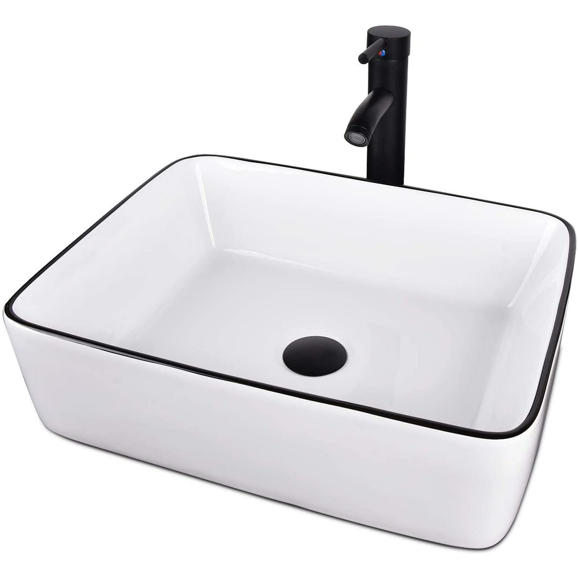 Rectangle Bathroom Sink Tempered Glass Vessel Sink Combo with Faucet 1.5 GPM and Pop up Drain Bathroom Bowl