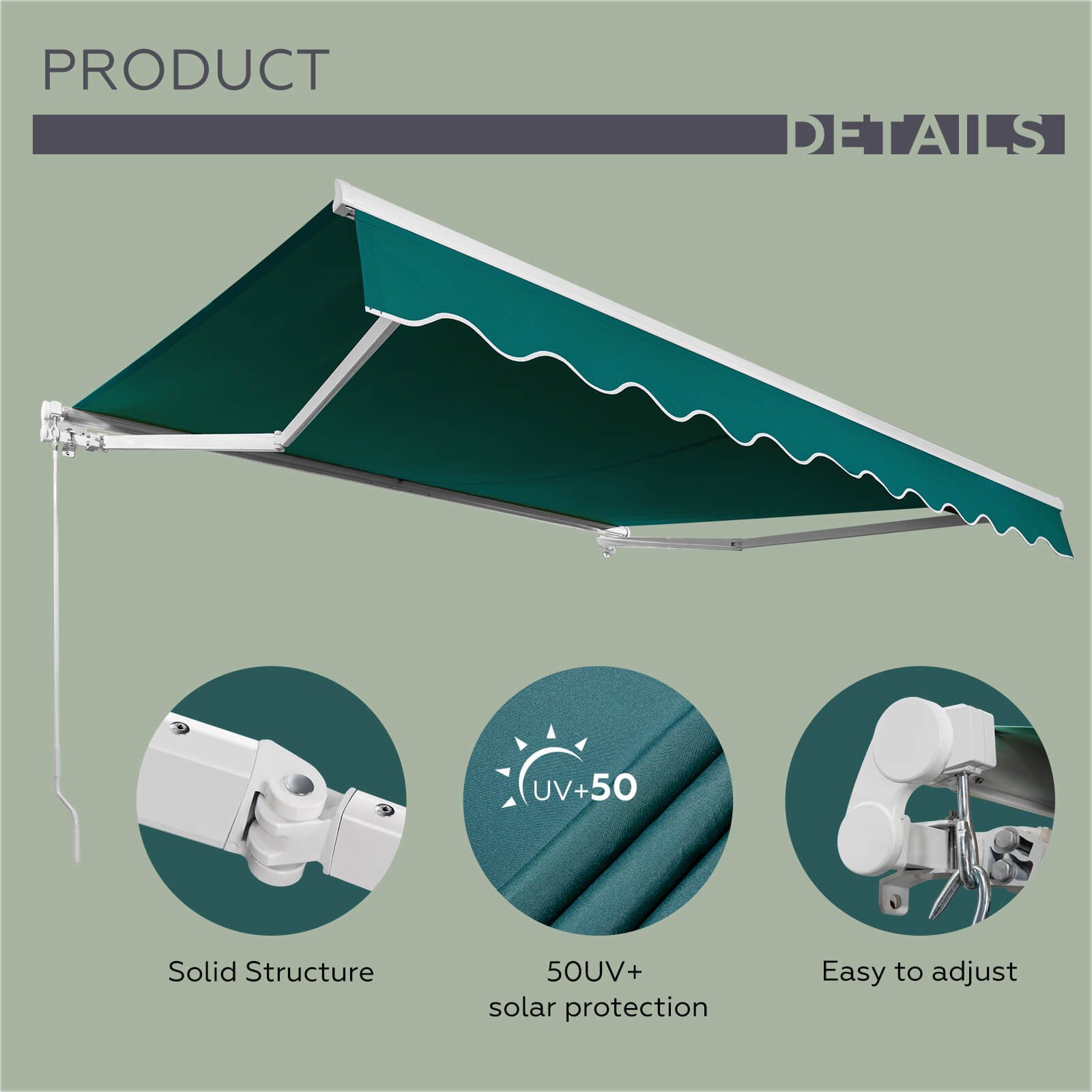 Elecwish Multi Size Patio Retractable Awning Canopy UV Block Sun Shade,Green