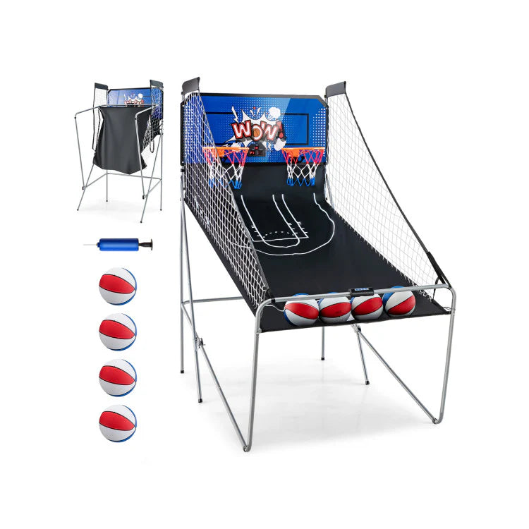 Folding Basketball Hoop Dual Shot Electronic Arcade Game with 8 Game Modes and 2 Hoops