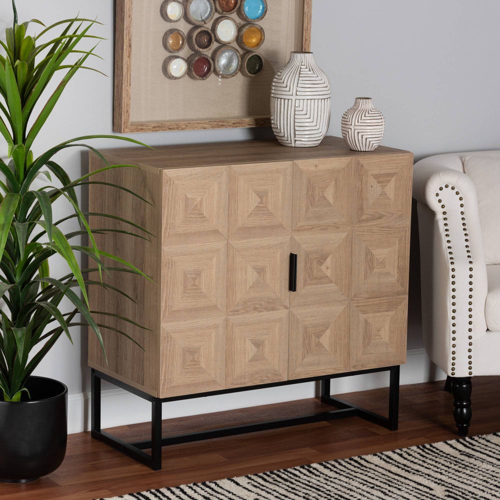 Darien Wood and Metal 2 Door Storage Cabinet Brown/Black - Baxton Studio