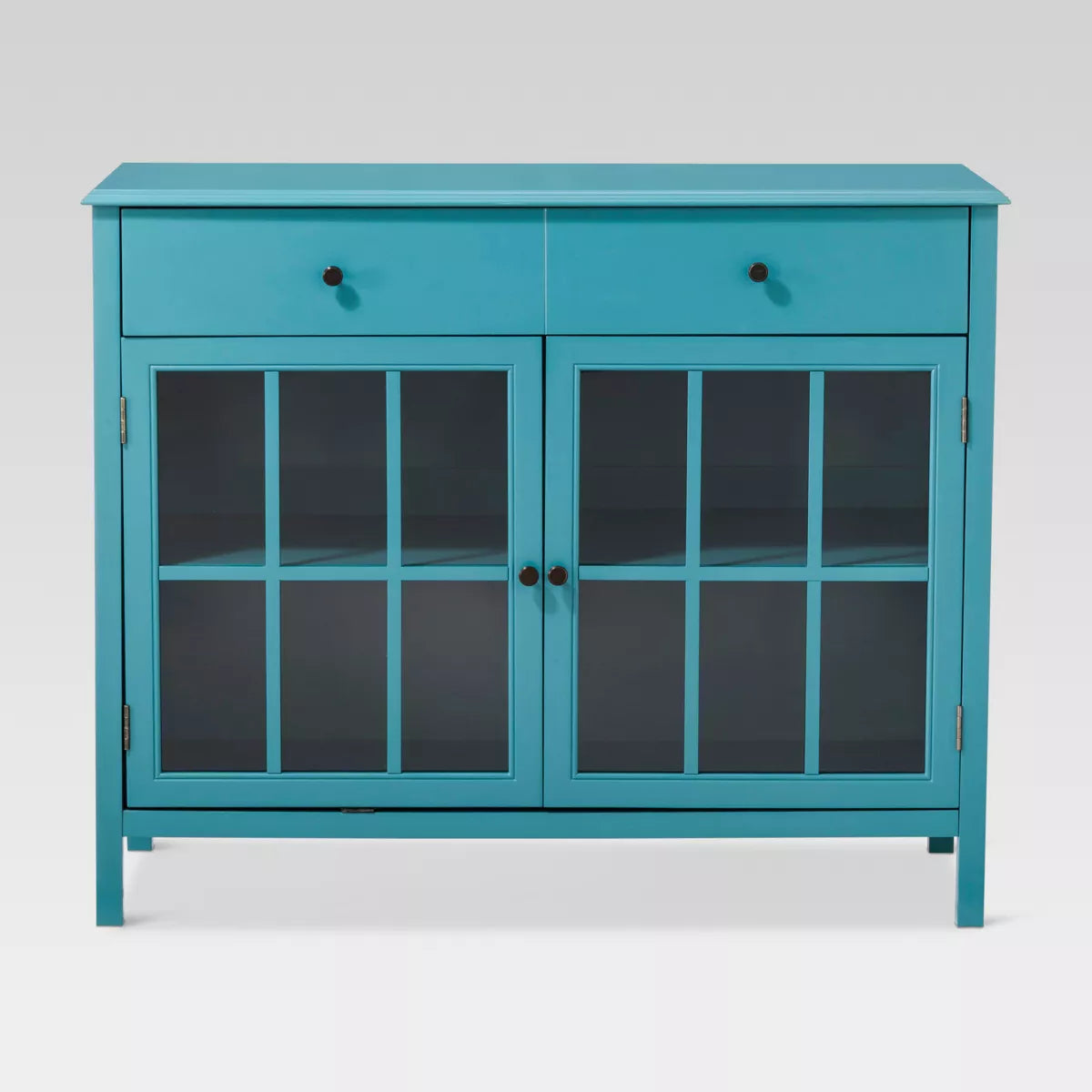 Windham 2 Door Accent Buffet, Cabinet with Shelves - Teal - Threshold™: Pine Wood, Glass Pane Doors, Storage