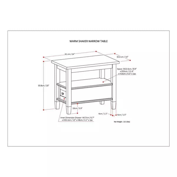 14" Norfolk Narrow Side Table - Wyndenhall