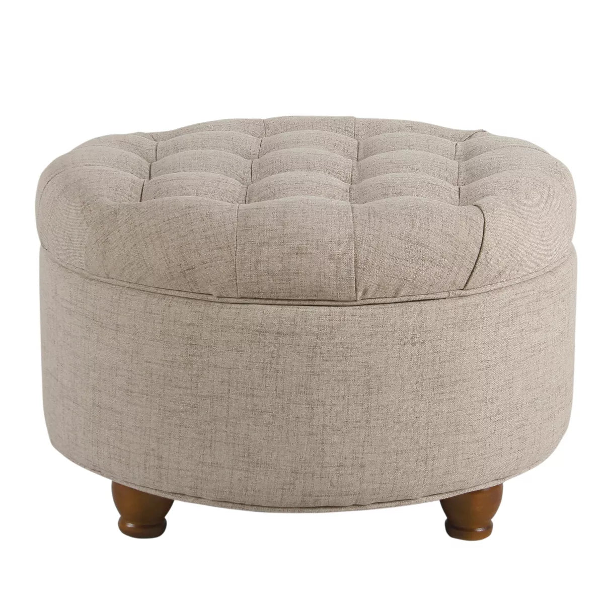 Large Tufted Round Storage Ottoman - HomePop (Color Light Tan)