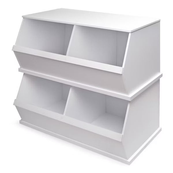 Badger Basket Children S Two Bin Wood Stackable Storage Organizing Cubby 5.3 Cu Ft. - White