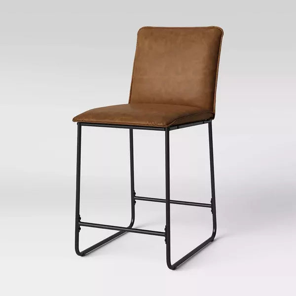 Upholstered Counter Height Barstool with Metal Frame Camel Faux Leather - Room Essentials™: Sledge-Style Legs, Padded Seat