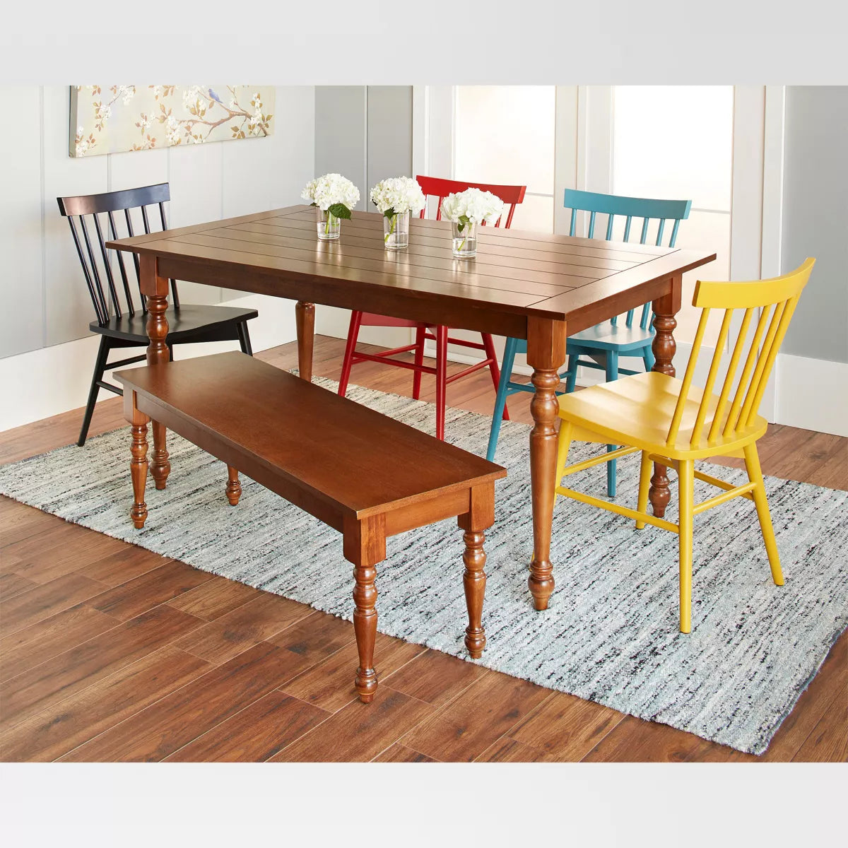 Set of 2 Windsor Dining Chair Black - Threshold™: Hardwood Frame, Non-Upholstered, Vintage Farmhouse Style