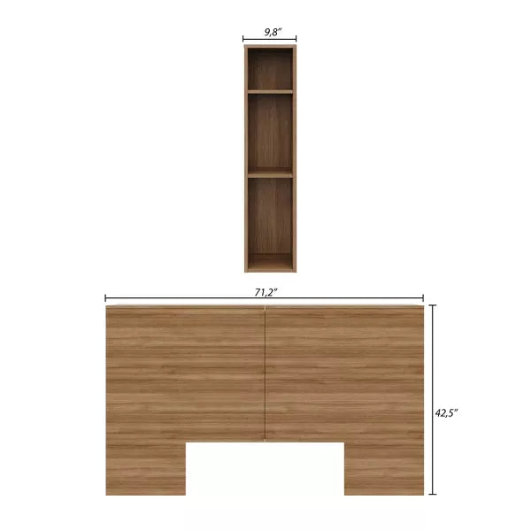 Nexera Queen Marconi Headboard Brown Oak: Engineered Wood with Side Storage Shelves