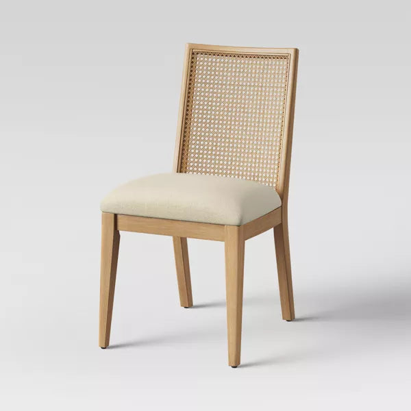 Corella Cane and Wood Dining Chair Natural - Threshold™: Rubberwood Frame, Upholstered Seat, 19.5" Height