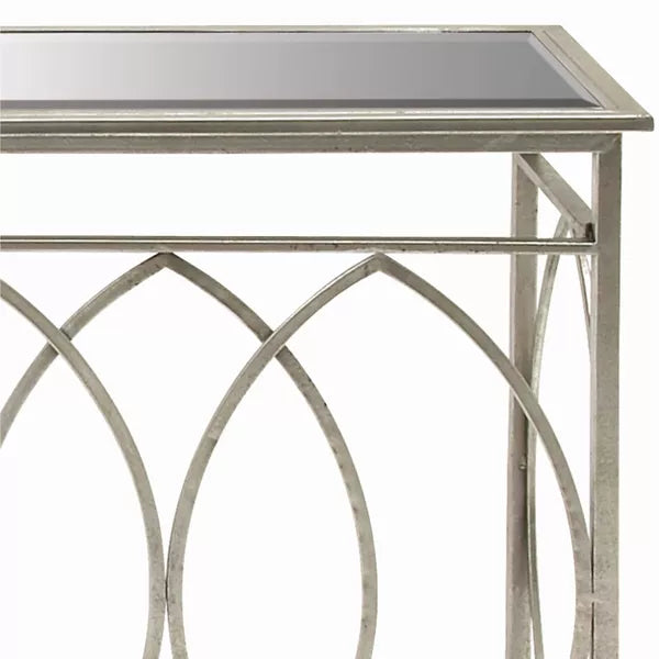 Metal and Mirror Trellis Design Front and Sides Console Table Silver - Olivia & May